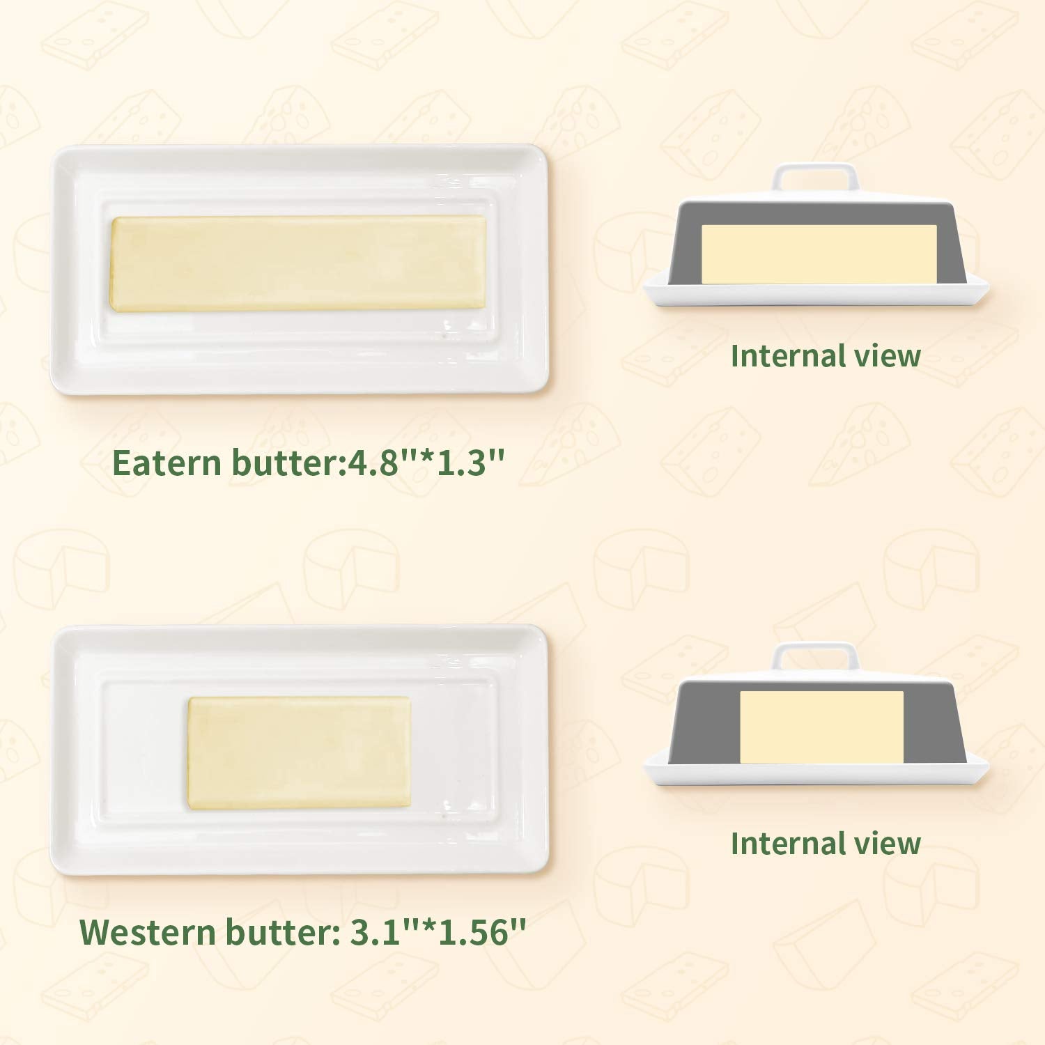 Gute Butter Dish with Lid for Countertop  Covered Ceramic Butter Dish  Butter Tray Storage for 1 Stick of Butter  Butter Keeper Container with Handle for Kitchen  White